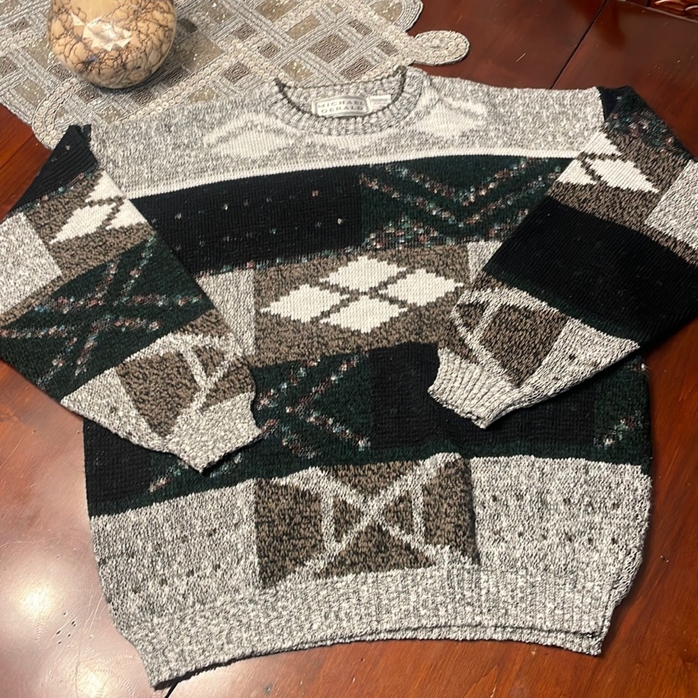 Vintage 80’s 90’s Michael Gerald men’s XL pattern geo retro grandpa sweater